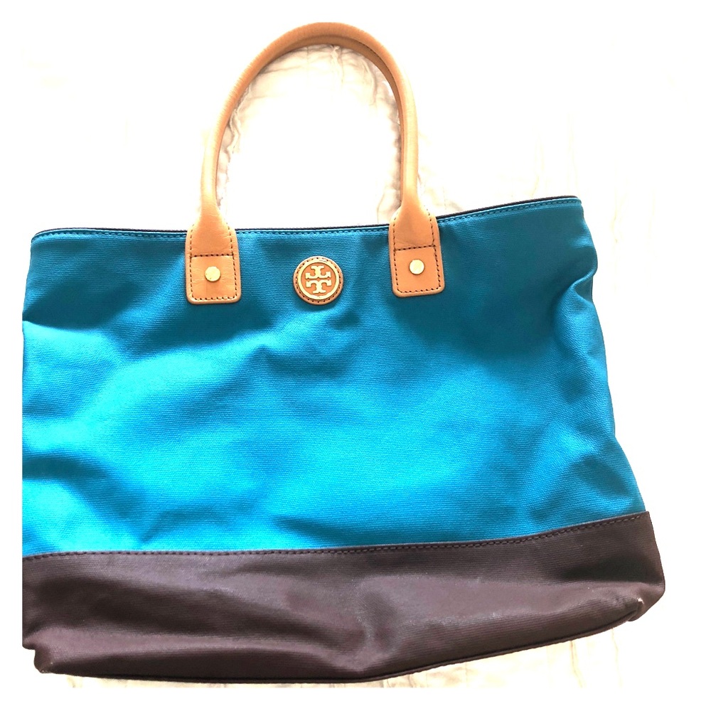 Tory Burch Teal and Brown Small Tote